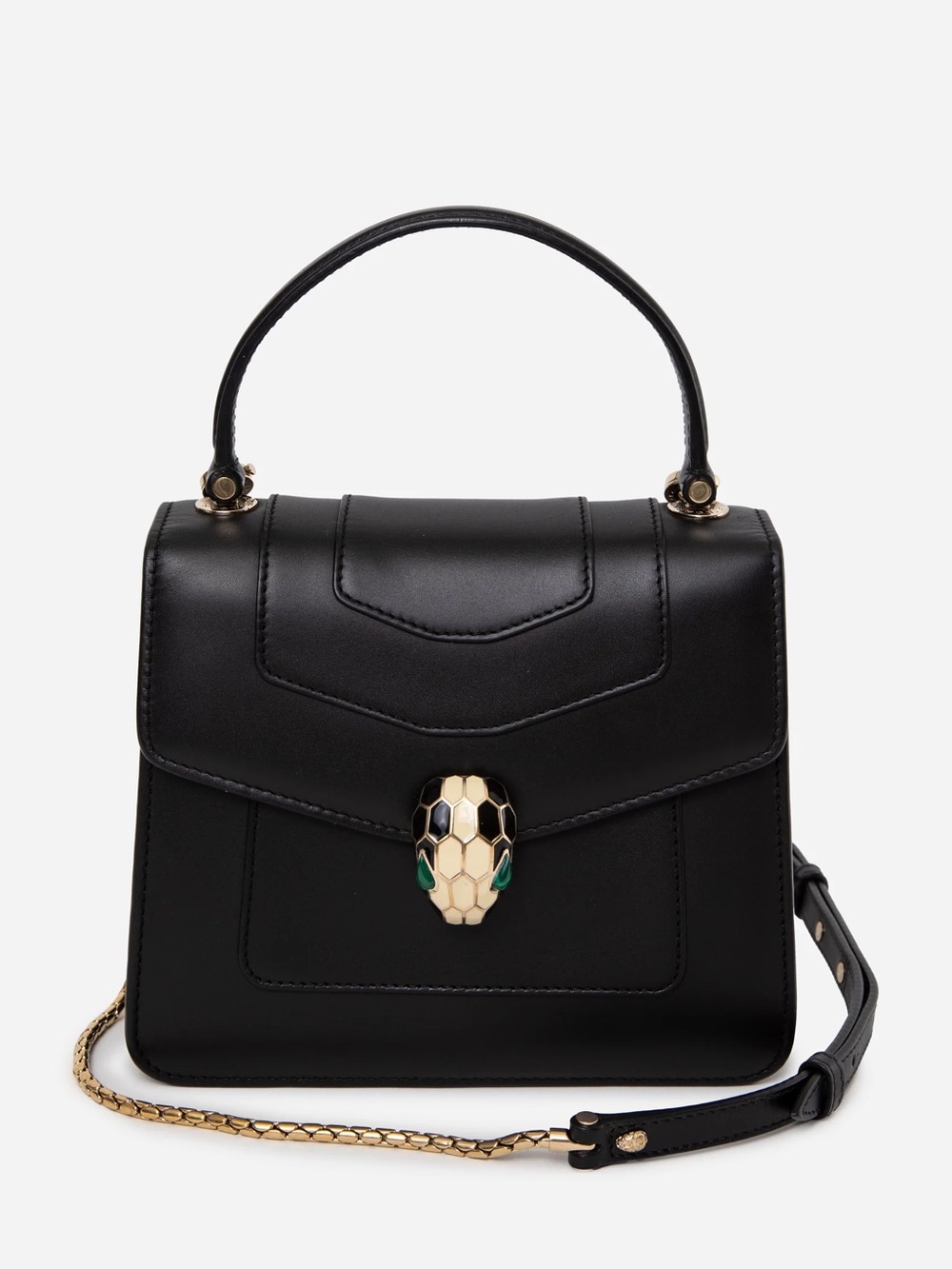 Bvlgari Black Calfskin Serpenti Forever Top Handle With Strap
